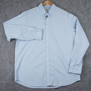 LL Bean Button Down Shirt Mens Large Blue Grid Traditional Fit Long Sleeve